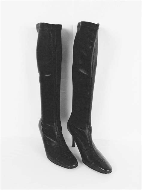 chanel tall leather boots|chanel high heel boots.